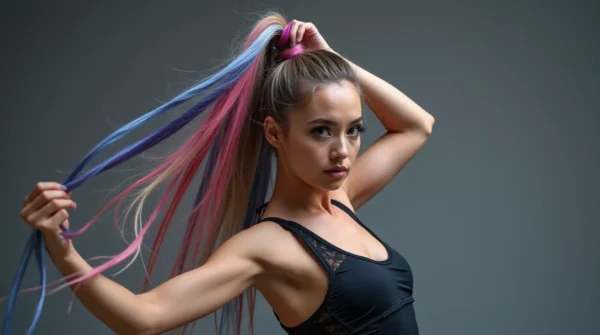 Причёска с трендовым элементом (цветные пряди)