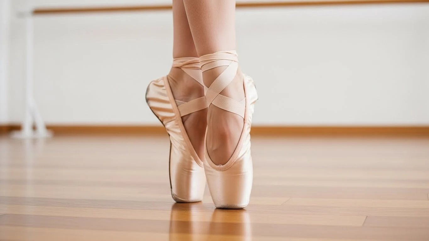 Крупный план ног взрослой женщины в мягких балетных тапочках