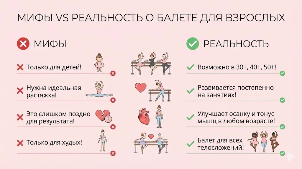 Мифы о балете для взрослых: таблица правда vs мифы