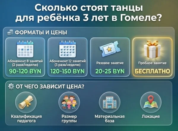 Сколько стоят танцы для ребёнка 3 лет в Гомеле?