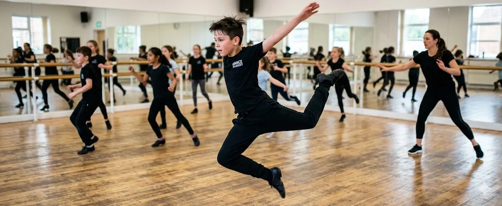 Школьник 8–13 лет на уроке хореографии
